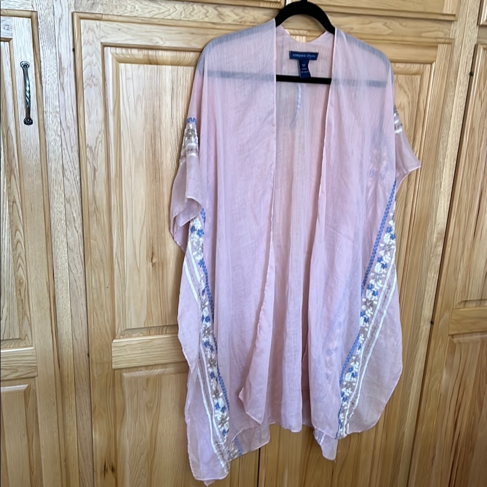 Pink Sheer Kimono with Embroidered Details